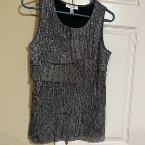 Dress Barn Silver Shiny Layered Blouse - Medium - NWOT